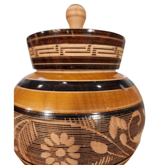 Mayan Turned Wood & Carved Wooden Folk Art Lidded Trinket Jar MCM - Picture 7 of 8